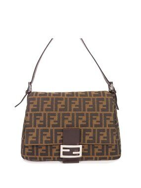 Fendi Mamma Bucket Brown Canvas Leather Zucca Pattern Shoulder Bag